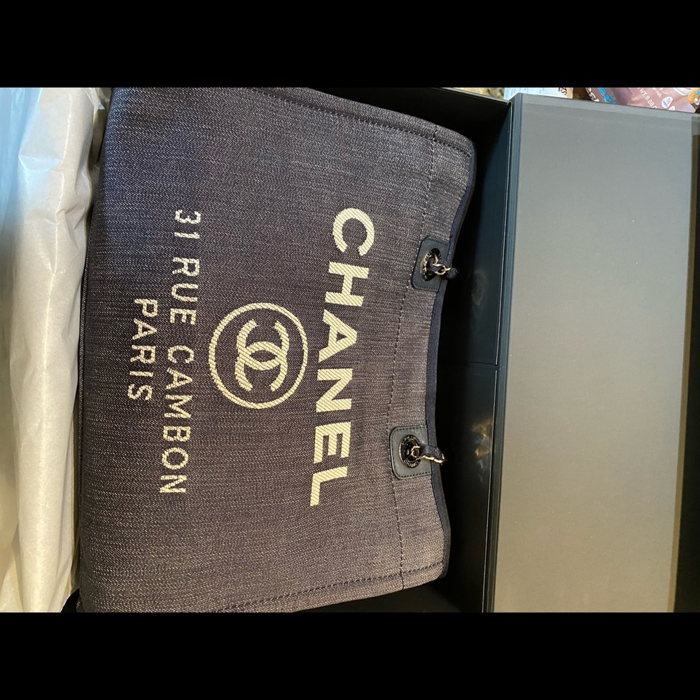 Chanel Deauville Denim Blue Medium MM Tote - Picture 13 of 14